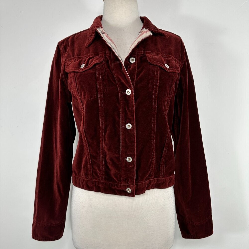 Sundance Wren Burgundy Velvet Velour Button Up Jacket Women's Size M
